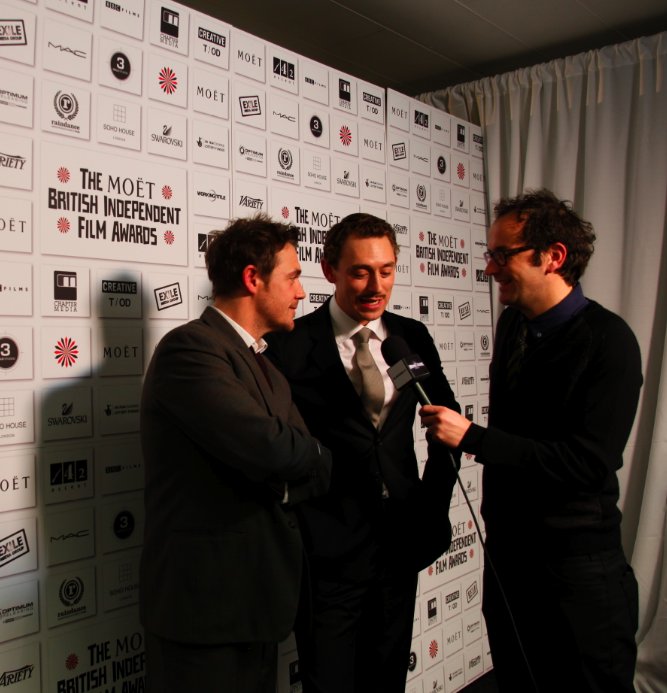 with JJ Feild being interviewed at the 2010 British Independent Film Awards