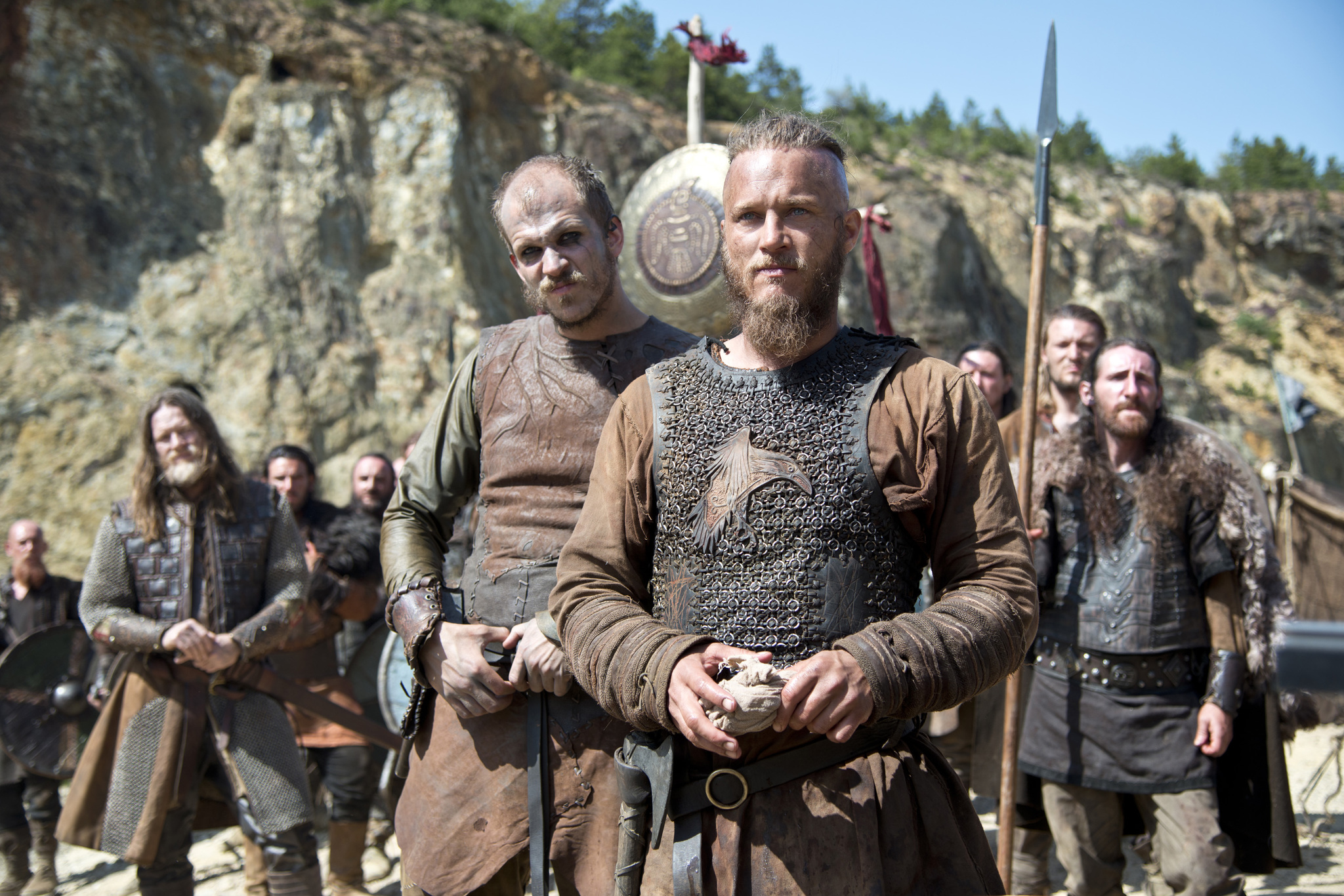 Still of Gustaf Skarsgård and Travis Fimmel in Vikings (2013)