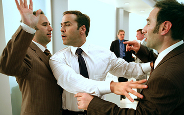 Randy (right) with Jeremy Piven and brother, Jason (left) on the set of Entourage.