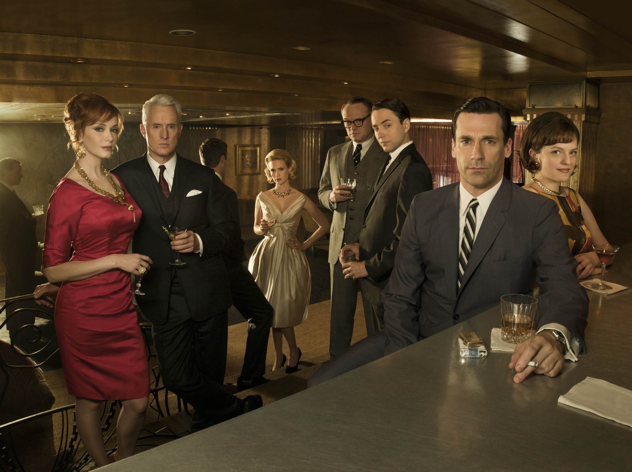 Still of Elisabeth Moss, Jon Hamm, Christina Hendricks, Vincent Kartheiser and John Slattery in MAD MEN. Reklamos vilkai (2007)