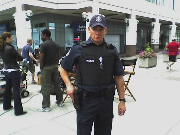 Tre as Police Officer on the set of 