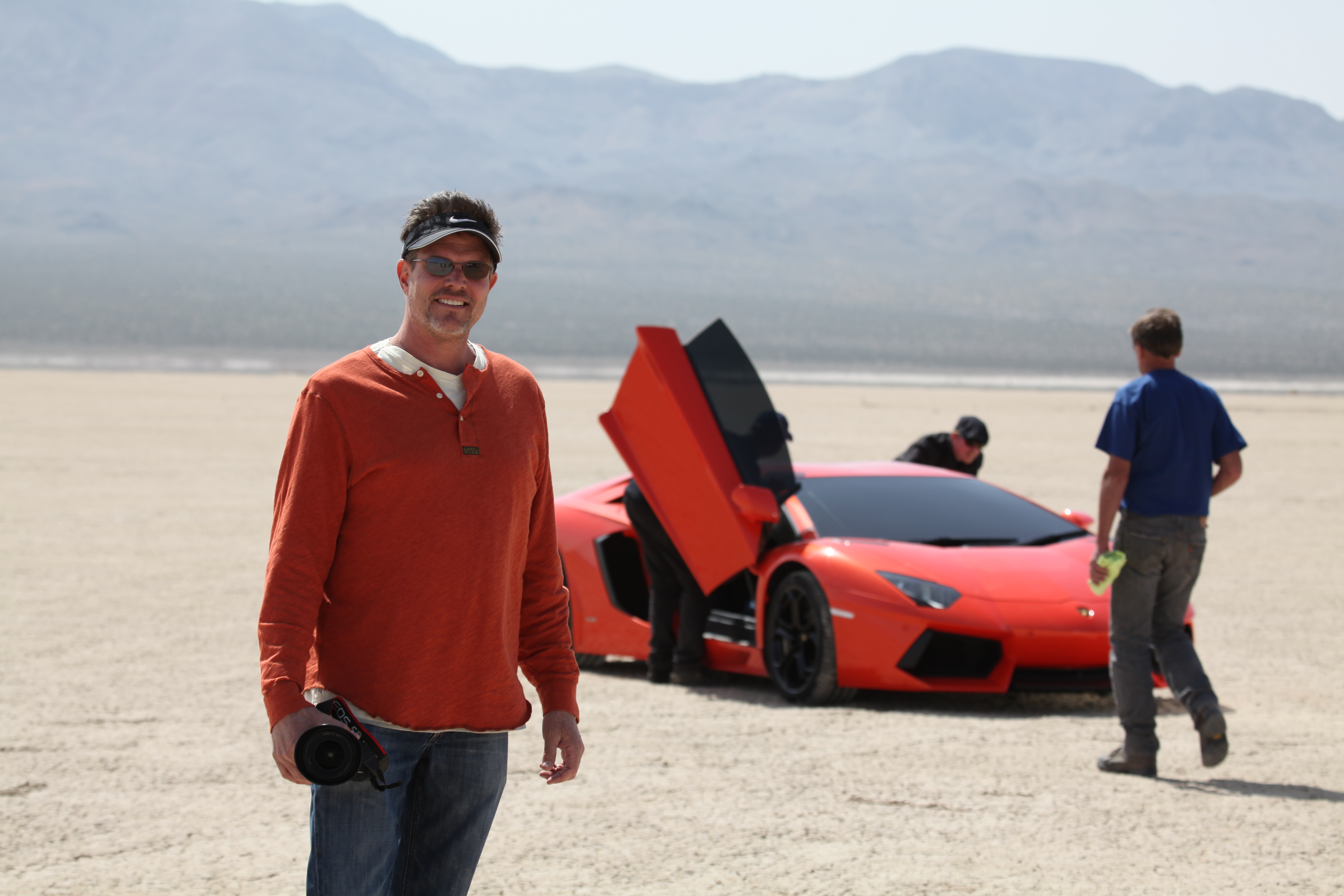 Kurt Soderling, Aerial DOP, in front of the 2011 Lamborghini Aventador. Dry lake bed just outside of Barstow CA. Final Spot: http://vimeo.com/22884674