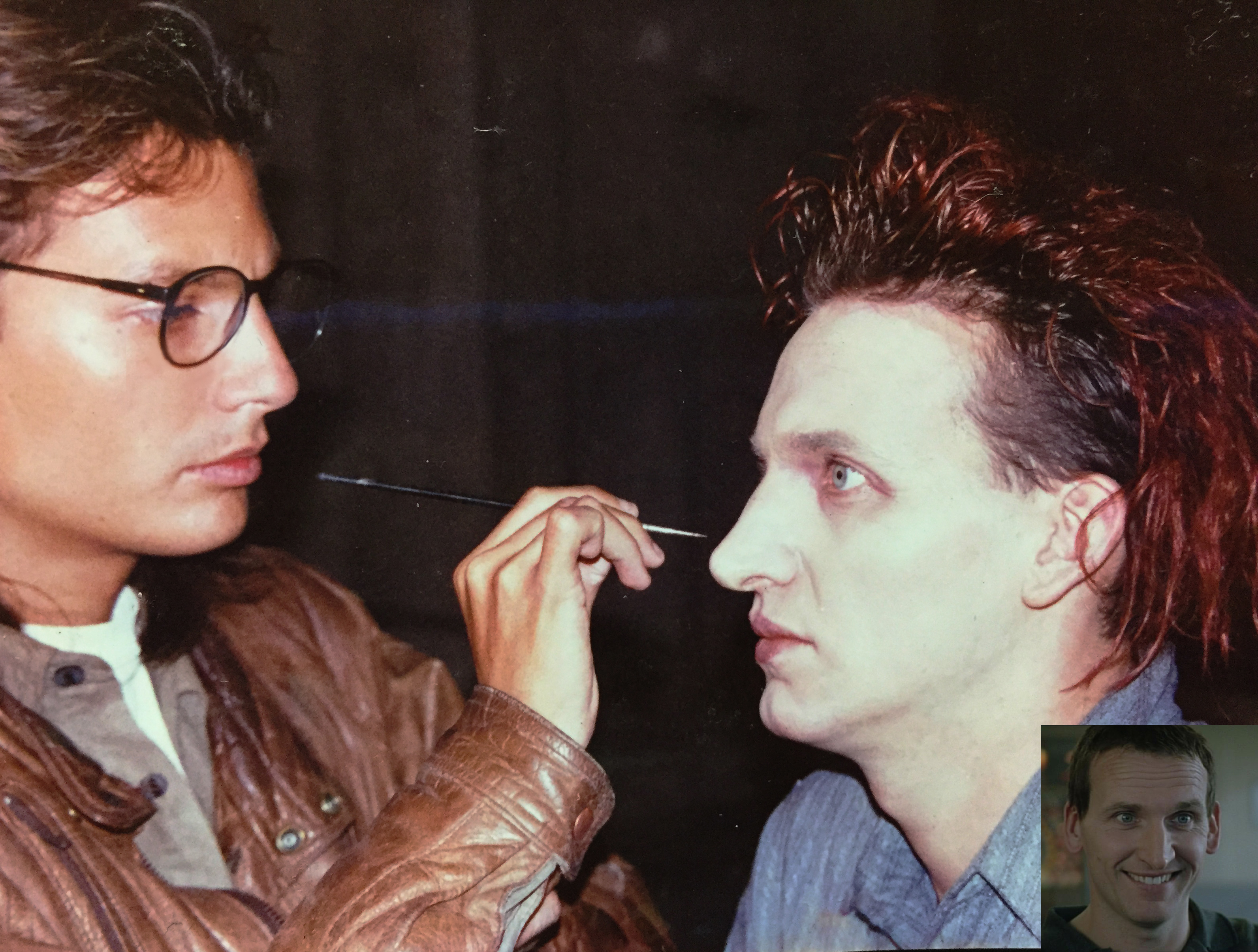 Applying prosthetic pieces to Christopher Eccleston for The Death and The Compass. Makeup by Gabriel Solana.