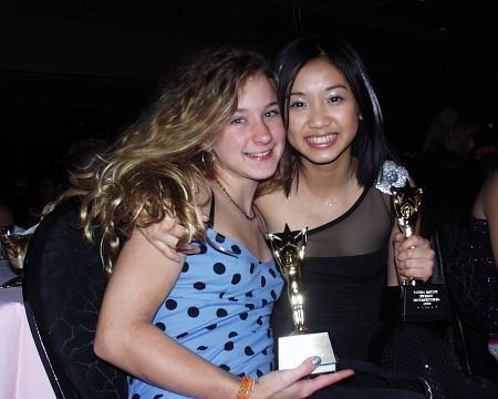 Hallee Hirsh and Brenda Song at 2001 Young Artist Awards