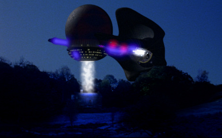 Alien spacecraft arrival in the English Highlands. From Jon Sorensen's Feature Film ALIEN BLOOD (1999)