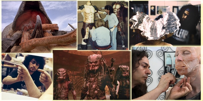 Collage of my work on Predator 2, Terminator 2, Tremors and the Monstrous Makeup Manual Book 2