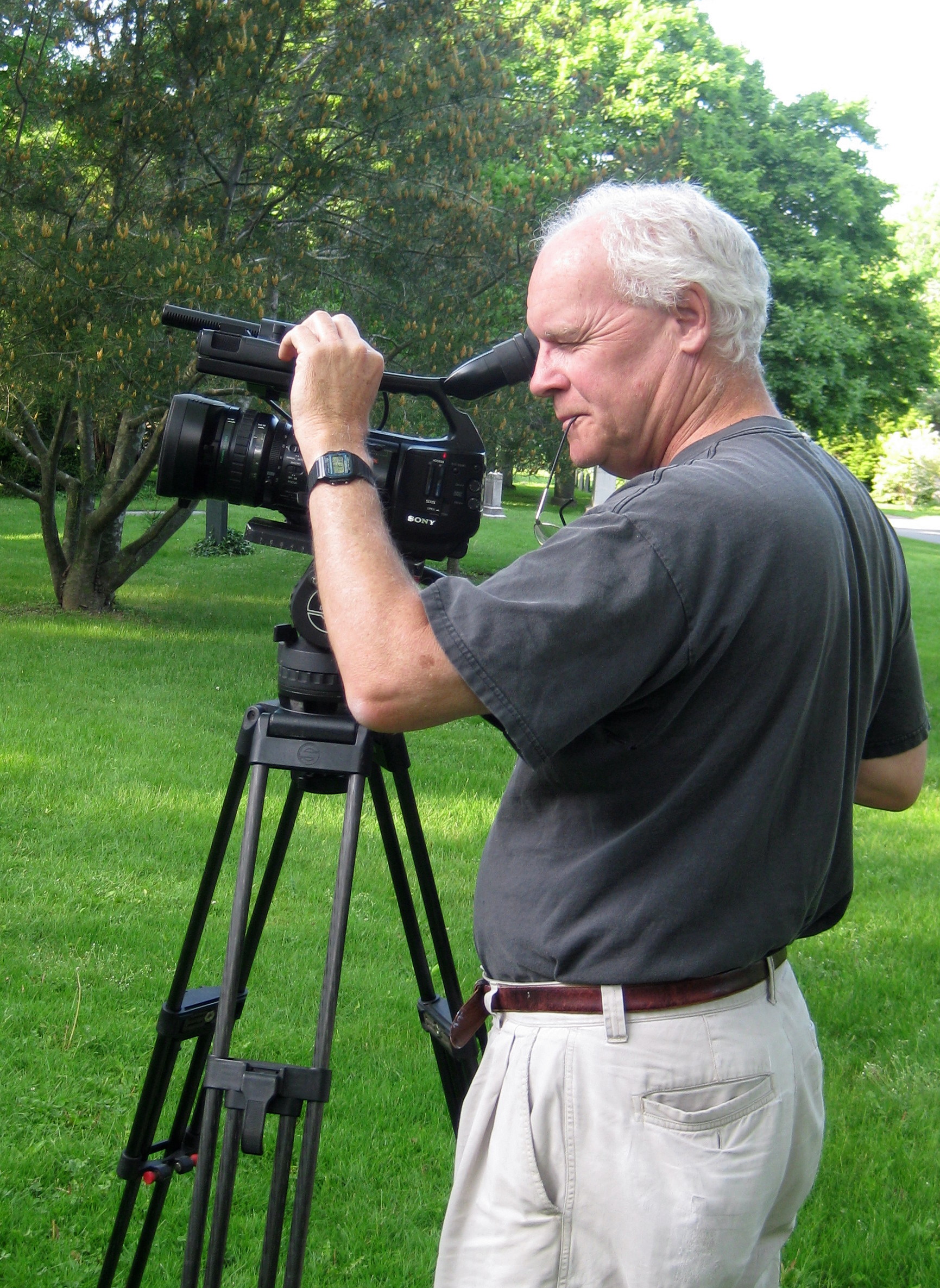 Director/Cinematographer Ross Spears filming at Mt. Auburn Cemetery in Cambridge, MA during the making of THE TRUTH ABOUT TREES in 2012.