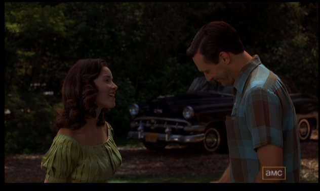 Mad Men: Seven Twenty Three (2009 TV episode) Abigail Spencer (Miss Farrell) & Jon Hamm (Don Draper)