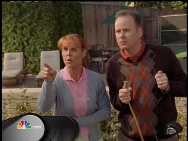 Spice, as Donna with Buzz, her husband, warn J.D. (Zach Braff) to stop ruining the neighborhood!