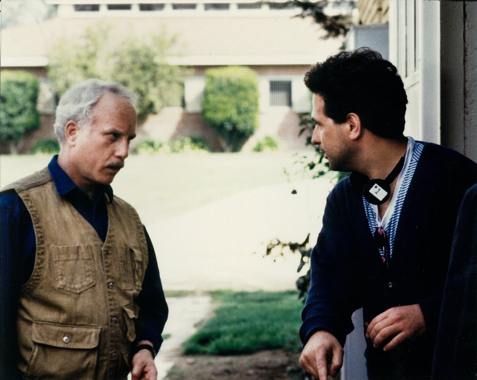 Actor, Richard Dreyfus discussing a scene with Director, Tony Spiridakis on the set of, The Last Word.