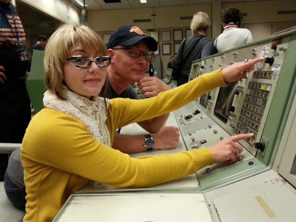 Makeup artist Sara Dorsey, Stephen Stanton at Apollo Mission Control, NASA Johnson Space Center in Houston (2013)