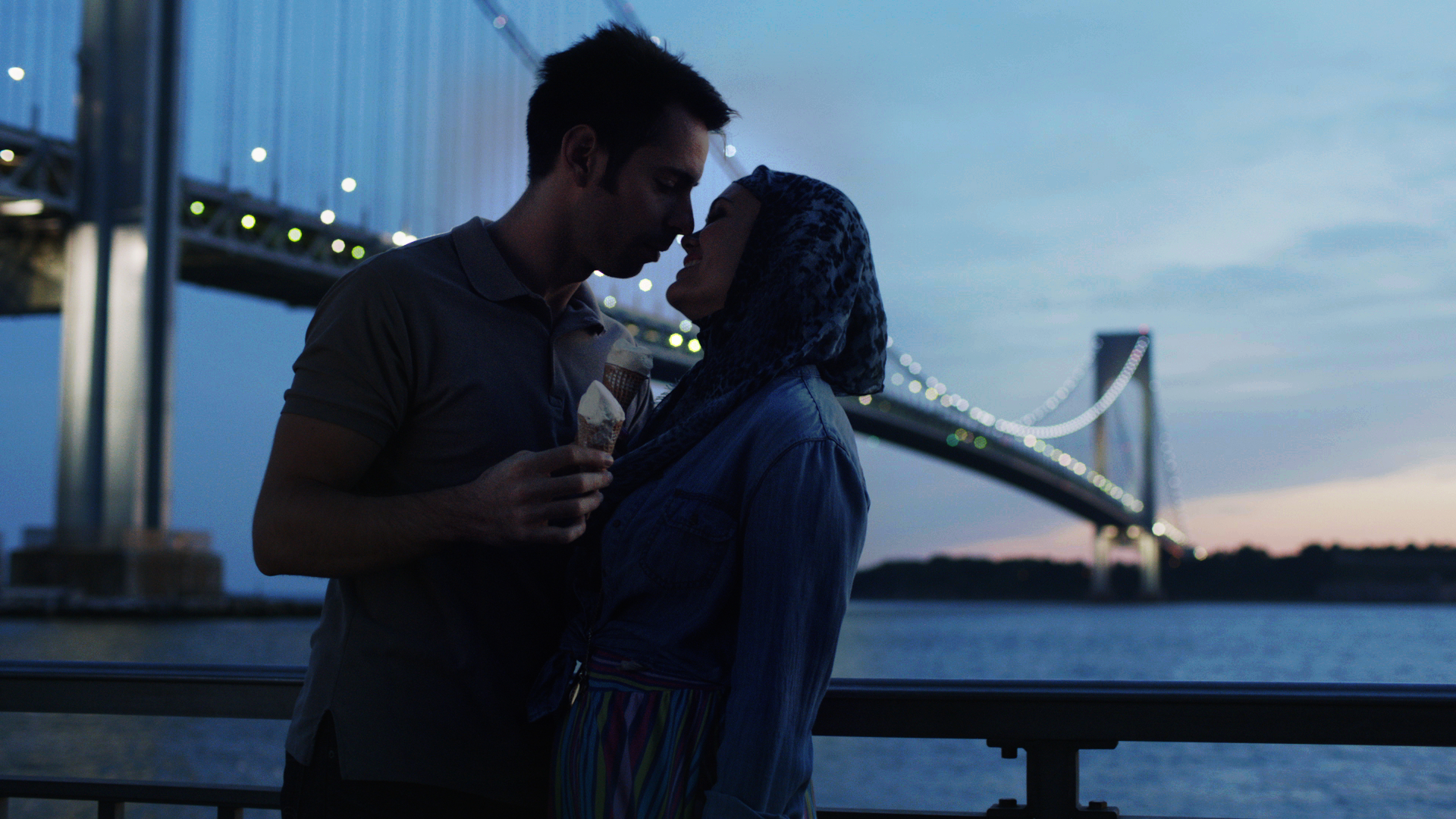 Still of Martin Starr and Dina Shihabi in Amira & Sam (2014)