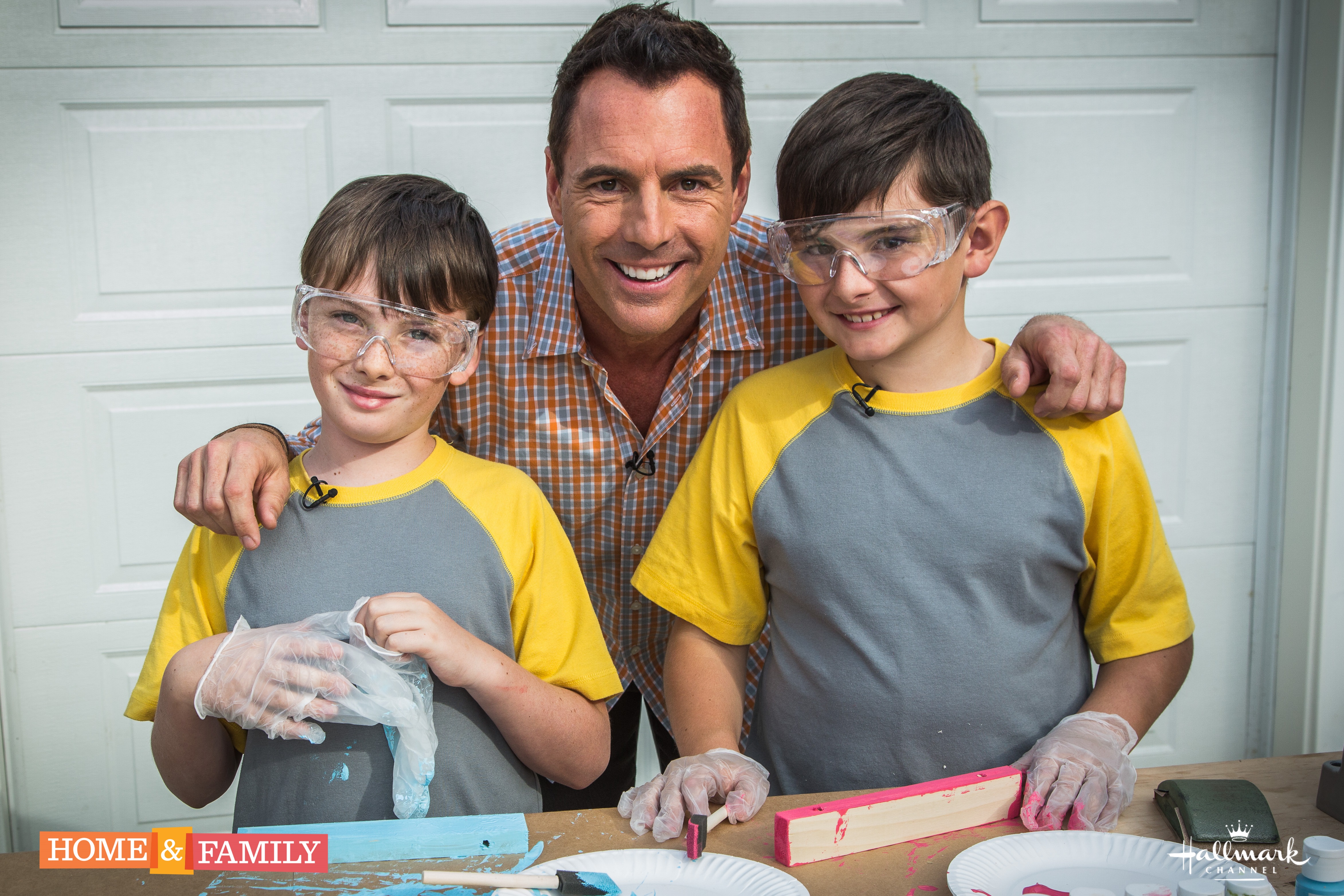 Mark Steines and his sons filing a segment on Home & Family