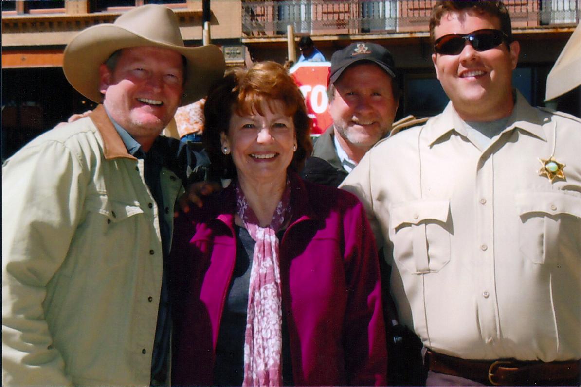 On the set of LONGMIRE with author Craig Johnson, producer Chris Donahue, and actor Adam Bartley.