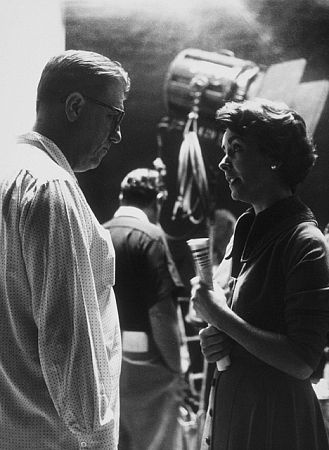 Elizabeth Taylor and George Stevens on the set of 