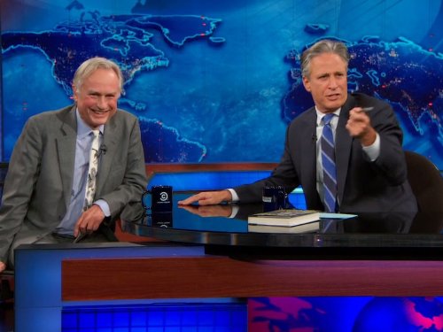 Still of Jon Stewart and Richard Dawkins in The Daily Show (1996)