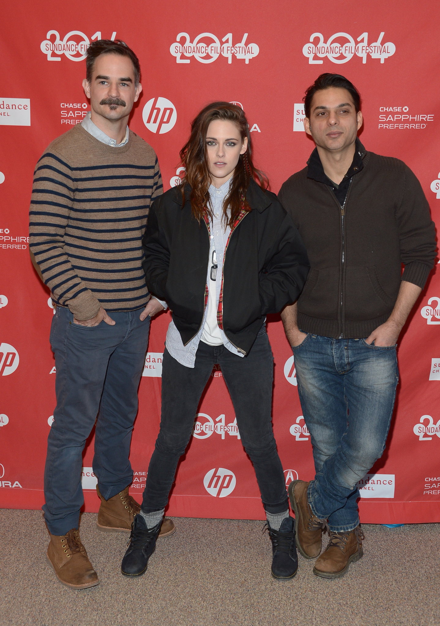 Kristen Stewart, Peter Sattler and Peyman Moaadi at event of Camp X-Ray (2014)