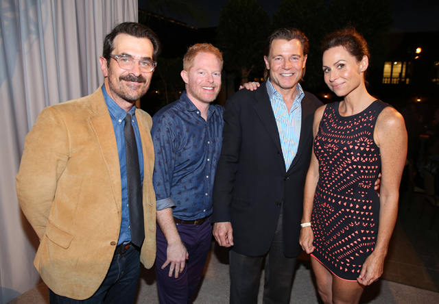 Brett Stimely Ty Burrell Jesse Tyler Ferguson Minnie Driver attend the Television Academy's 66th Emmy Awards Performers Peer Group Celebration (7-28-2014)