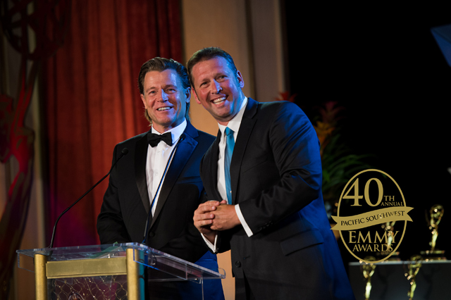 Brett Stimely and Joe Little presenting at the 2014 PSW Emmy Awards 6-14-2014