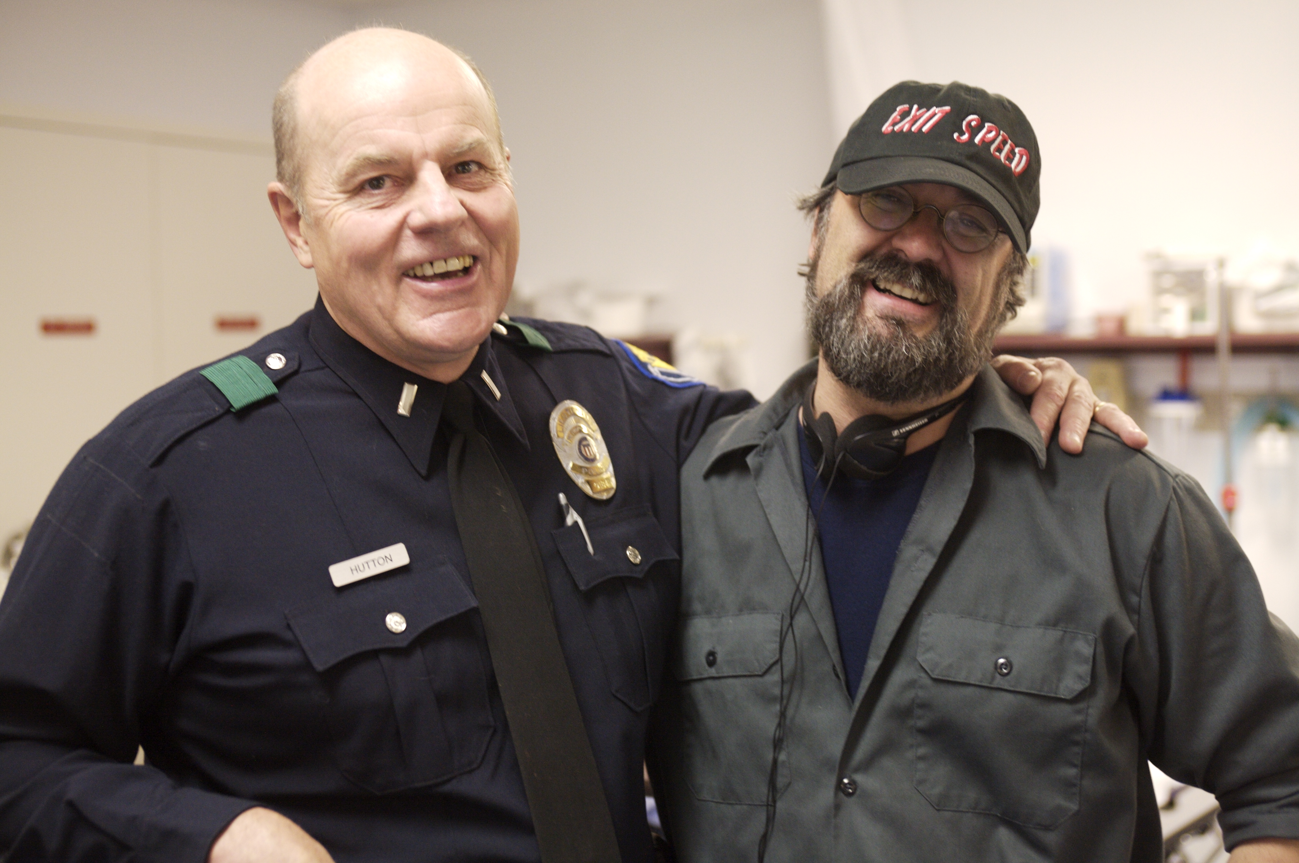 Michael Ironside and Michael Stokes on the set of THE BEACON.