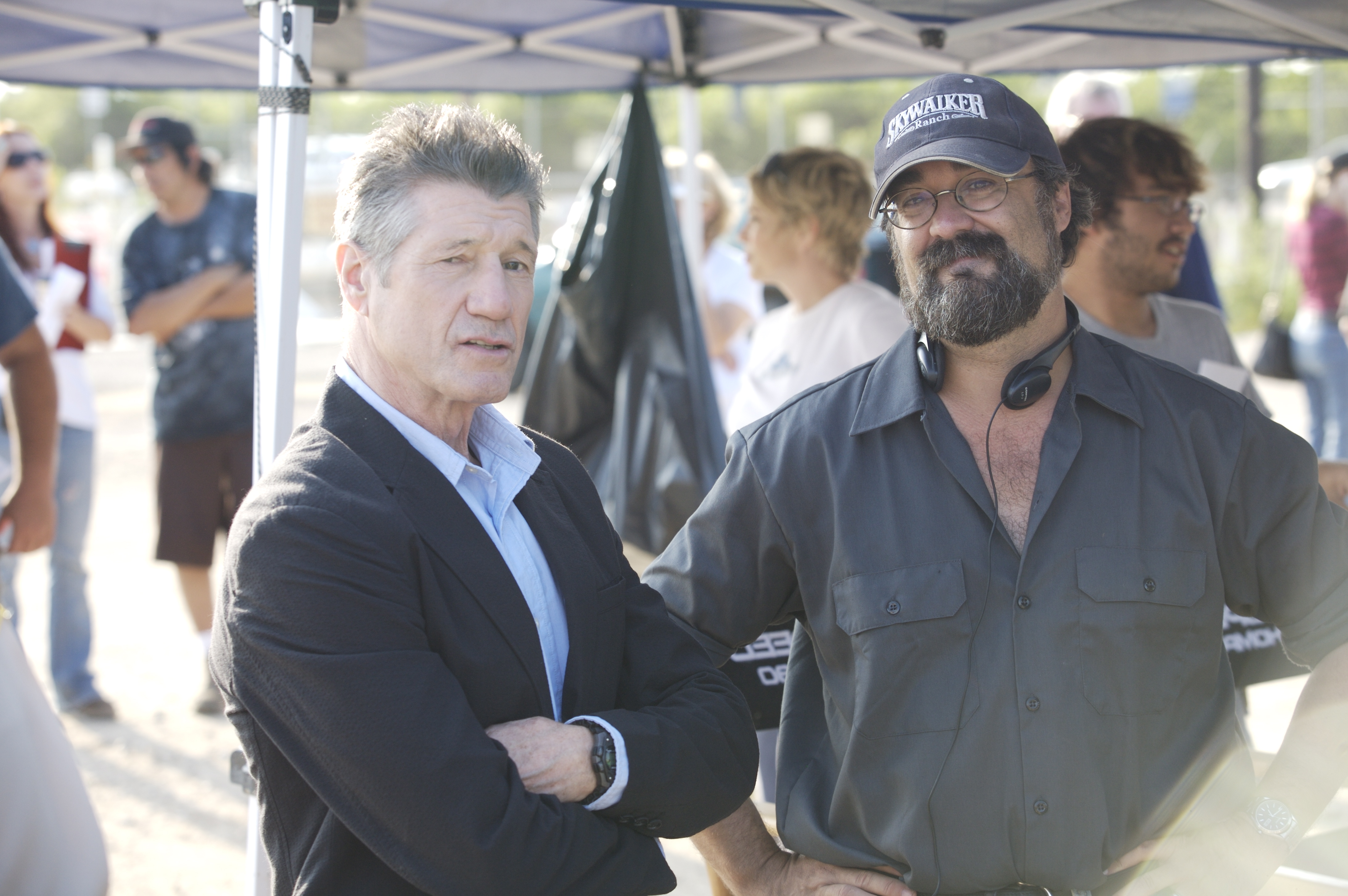 Actor Fred Ward and writer-producer Michael Stokes on the location of the movie EXIT SPEED