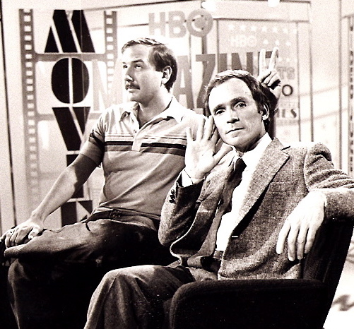 Steve Stoliar & Dick Cavett on the set of HBO MAGAZINE (1982)