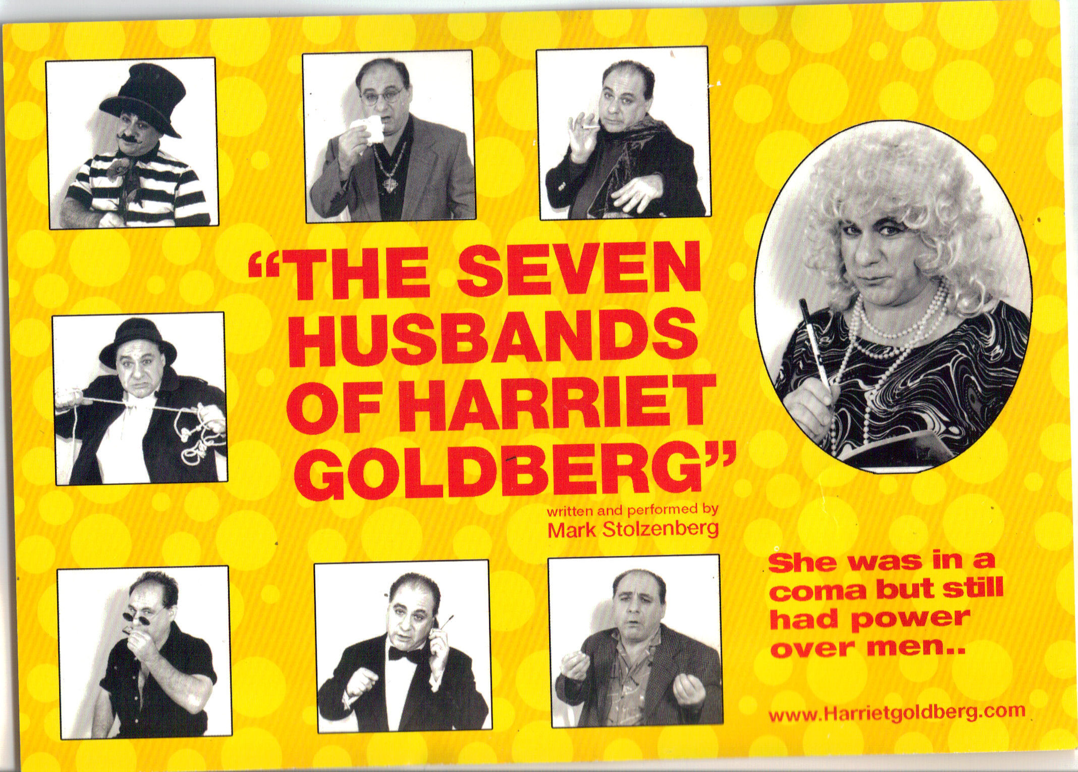 Mark Stolzenberg's One Man Show The Seven Husband's of Harriet Goldberg for The Palace Theatre on west 42 Manhattan All played by Mark
