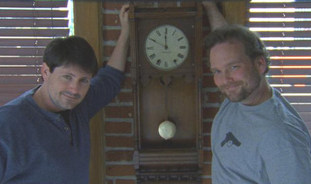 Screenwriter Paul Osborne (left) and director Scott Storm (right) about to film the final shot of their production 