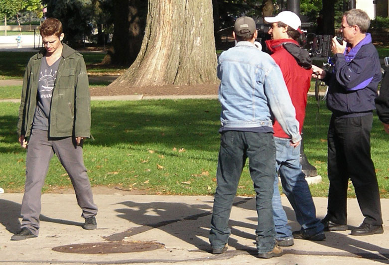 Lon Stratton shooting in Ann Arbor, Michigan with Director Doug Liman and 1st AC Mike Dzialowski on Jumper starring Hayden Christensen.