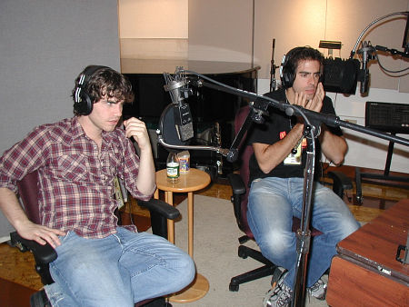Rider Strong and Eli Roth recording their audio commentary for the 