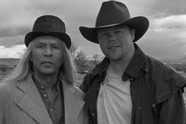 Wes Studi and Scott Duthie (Co-Producer) pose for a publicity still on the set of 