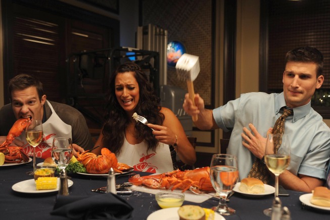 Still of Randy Parker, Geoff Stults, Angelique Cabral and Parker Young in Enlisted (2014)