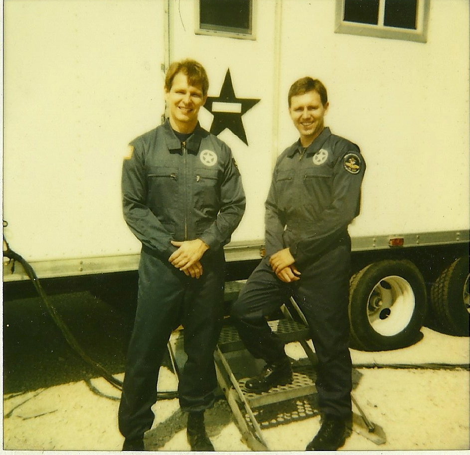 Left to right Mike Braun and Perry D. Sullivan during the filming, U S Marshalls.