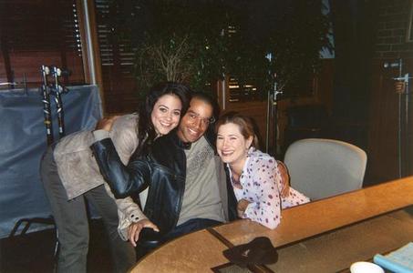 Camille Guaty, me, and Kathryn Hahn on the set of Crossing Jordan
