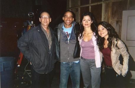 On the set of Crossing Jordan with director Alan Arkush, Jill Hennessy and Camille Guaty
