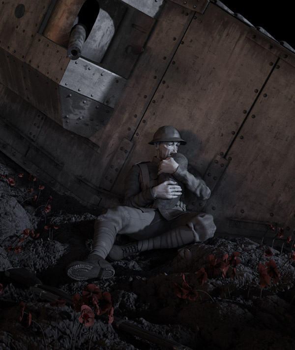 Image from CGI performance capture film Poppy set in WWI. Poppy was awarded the Grand Jury Prize at SIGGRAPH in Los Angeles 2010, and Best in Show at SIGGRAPH Asia in Seoul.
