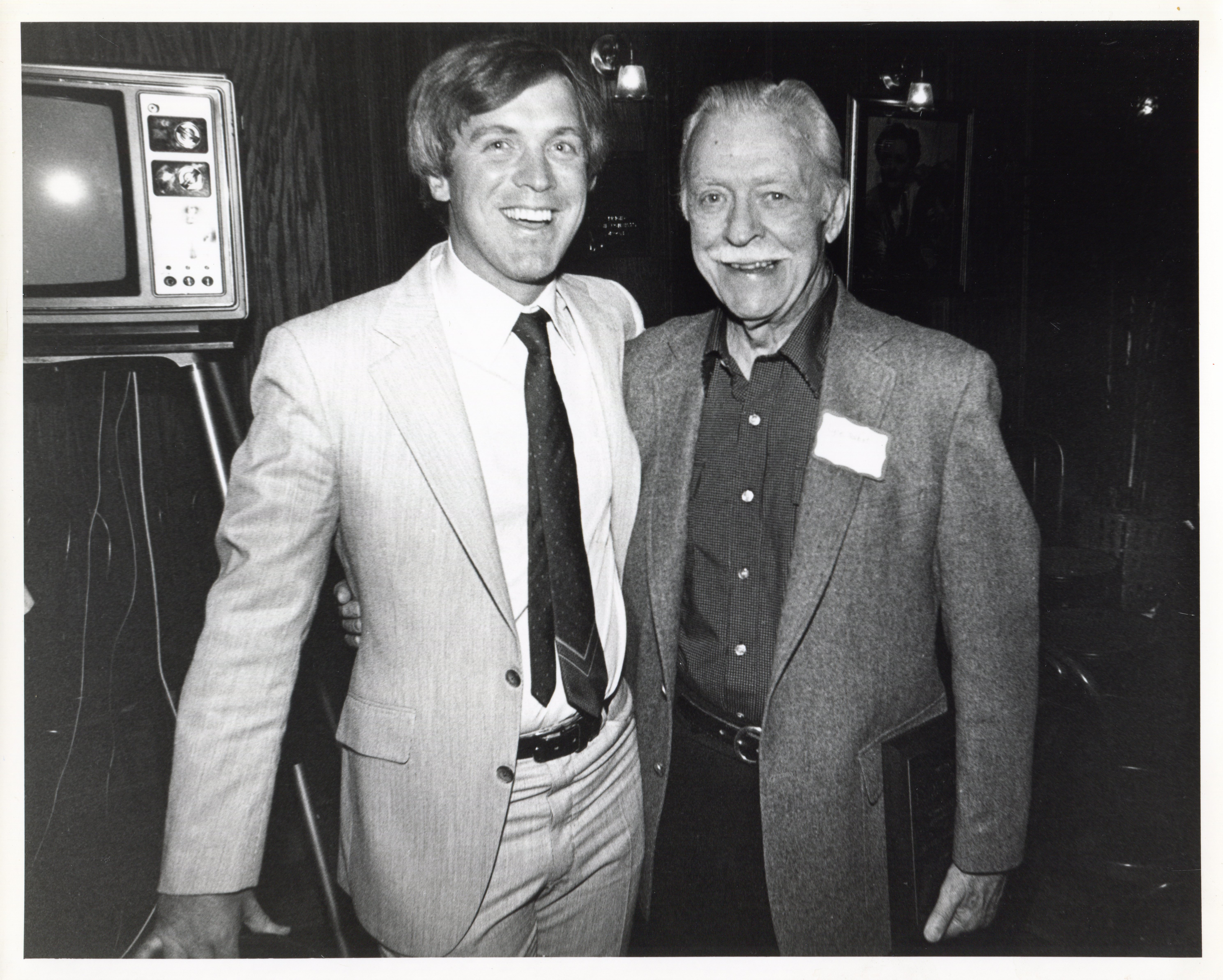 Actor Lyle Talbot and his son, producer/writer Stephen Talbot, celebrate the PBS broadcast of their documentary, 