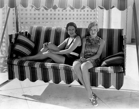 Norma Talmadge and Constance Talmadge at a beach house in Santa Monica, circa late 1920's / **I.V.