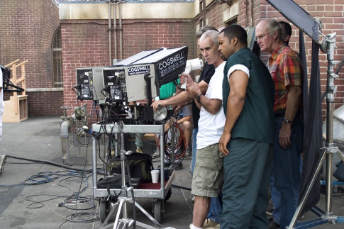 Director Lee Tamahori (l) and Ice Cube on the set of Revolution Studios' new action thriller XXX: State of the Union.