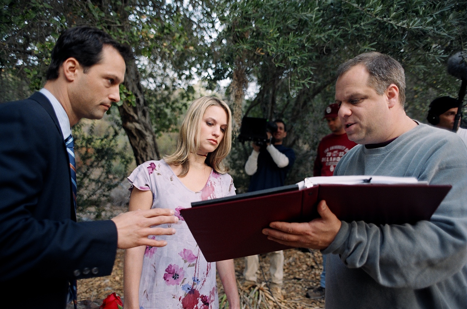 Writer-Director Paul Tarantino on the set of HEADHUNTER with Ben Parrillo, Kristi Clainos, and director of photography Seth Kotok.
