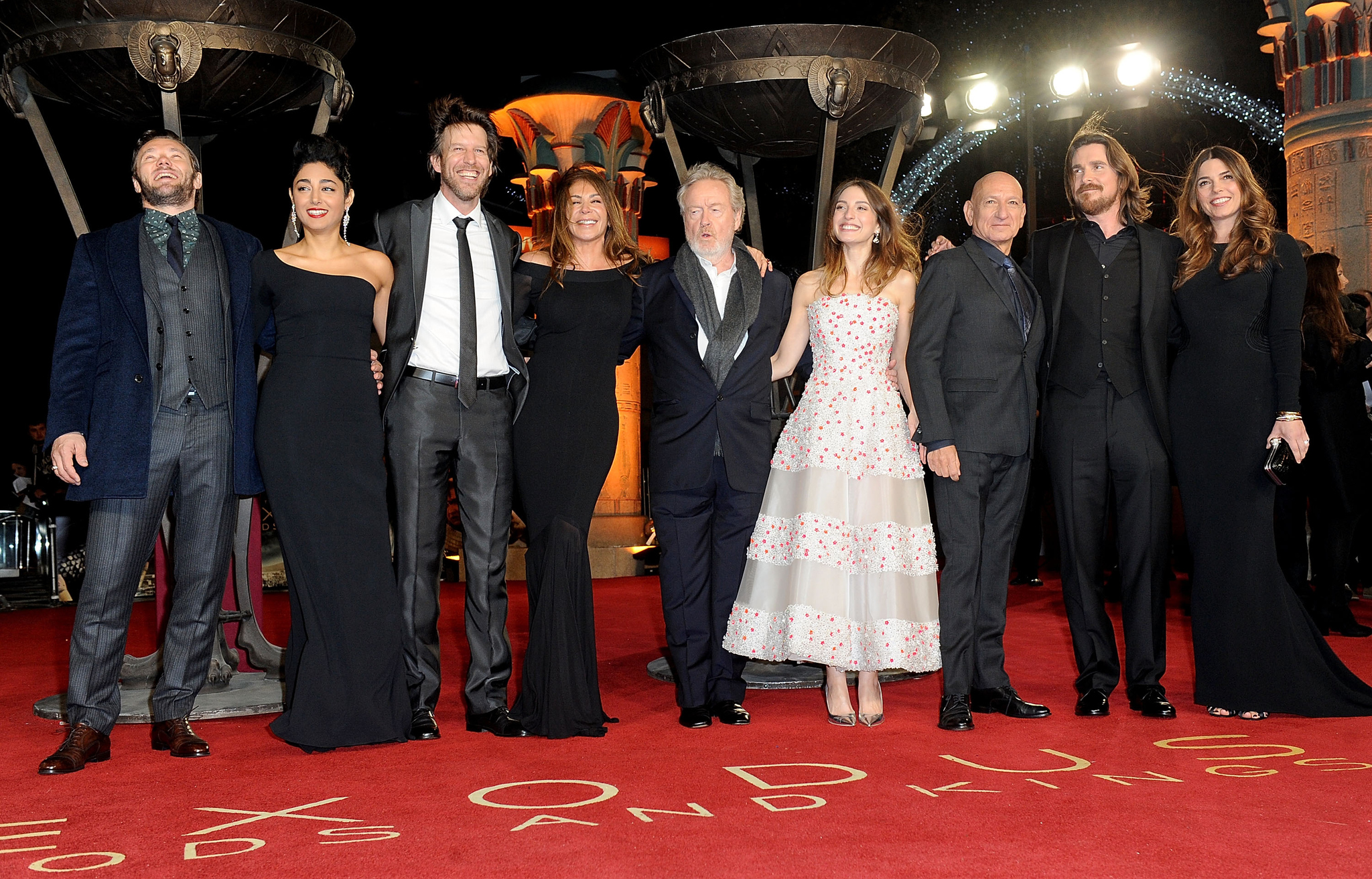 Christian Bale, Ridley Scott, Ben Kingsley, Sibi Blazic, Joel Edgerton, Giannina Facio, Golshifteh Farahani, Andrew Tarbet and María Valverde at event of Egzodas. Dievai ir karaliai (2014)