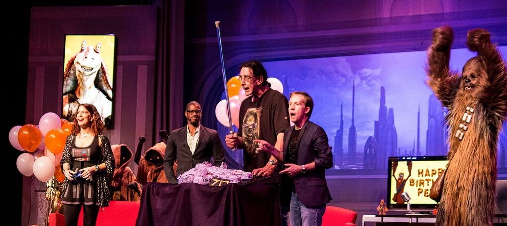 Hosting Disney's Star Wars Weekends on stage with Peter Mayhew, Ahmed Best, & Vanessa Marshall 2014