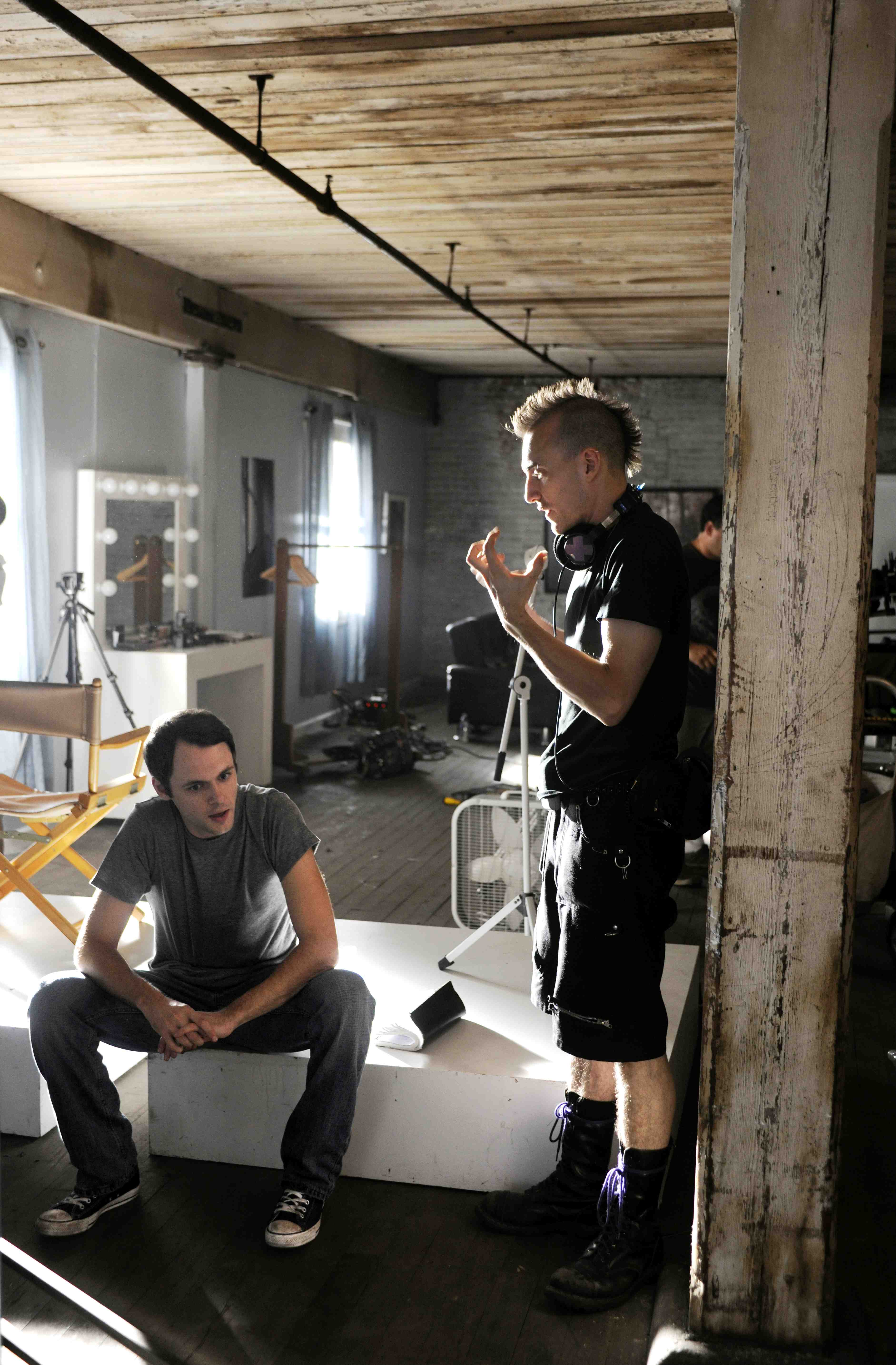 Director Nate Taylor with actor Christopher Denham on set for 