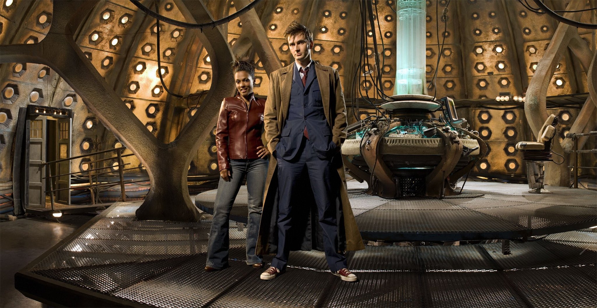 FREEMA AGYEMAN as Martha Jones and DAVID TENNANT as The Doctor. New companion Freema Agyeman takes her first trip in the Tardis in Series Three of Doctor Who.
