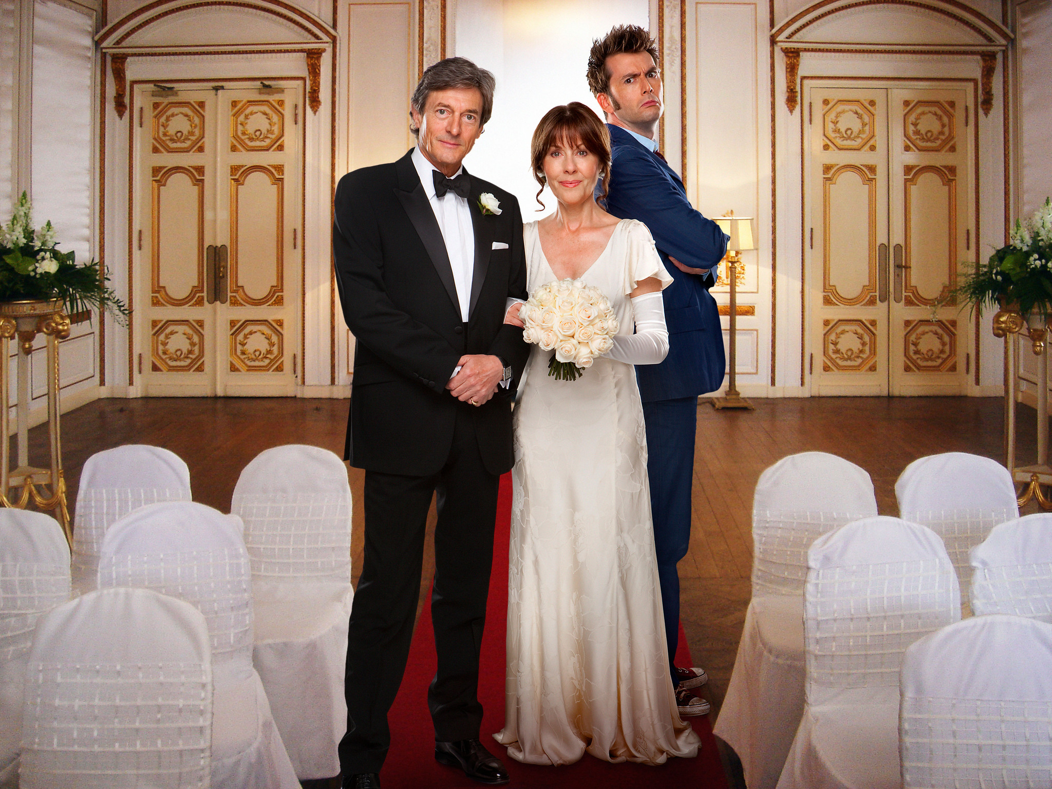 Still of Nigel Havers, Elisabeth Sladen and David Tennant in The Sarah Jane Adventures (2007)