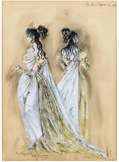 Irene Sharaff's drawing for Elizabeth Taylor's costume as Helen of Troy in the stage production of 