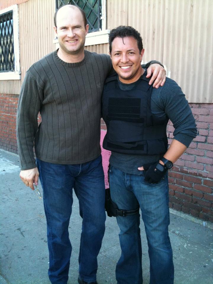 Andrew Thacher and Hector Luis Bustamante on the set of Caribe Road