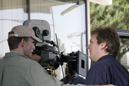 Writer/Director (Carl Thibault) and Adult Matt (Martin Donovan) going over a scene. Present Day shoot Los Angeles.