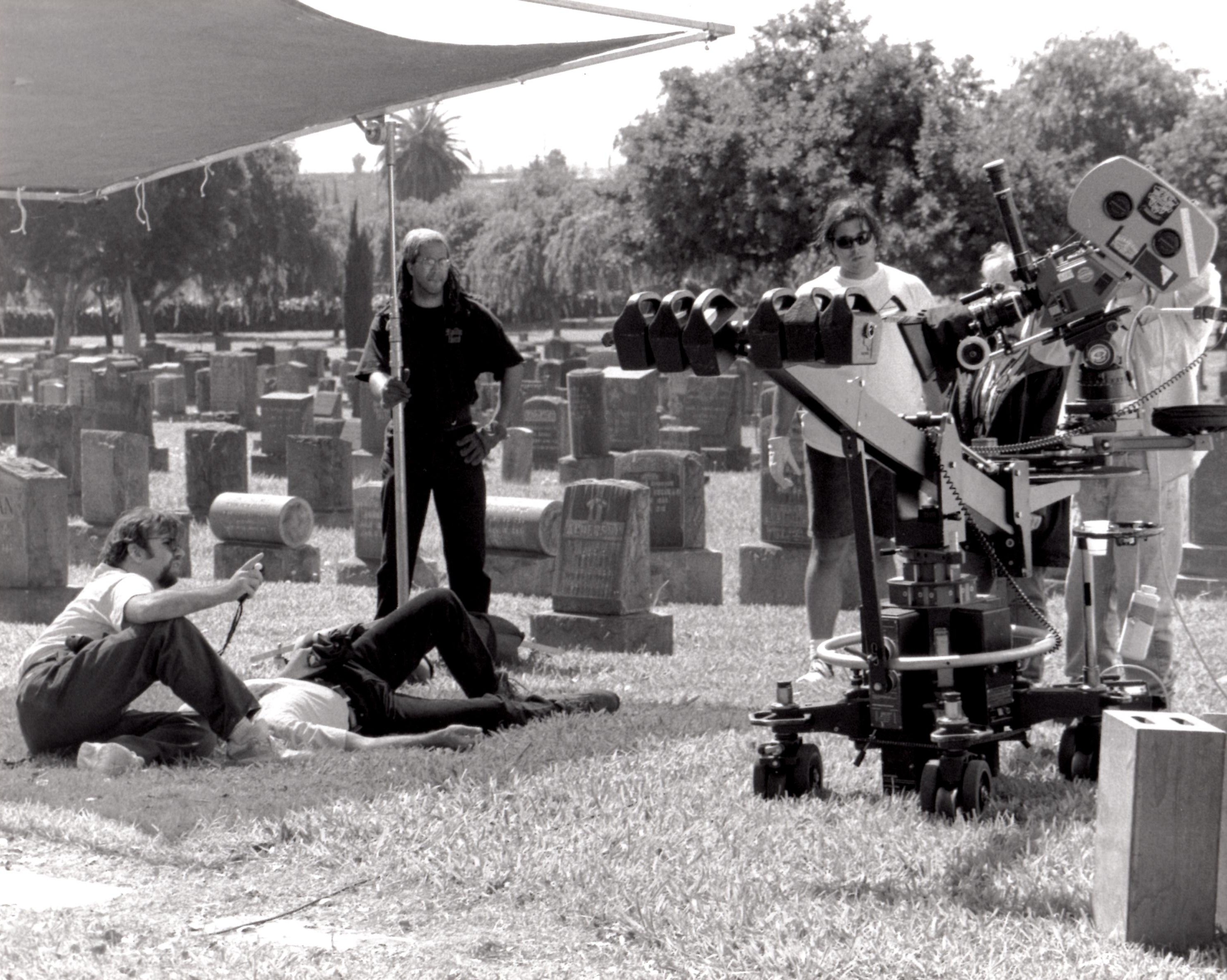 Cemetery scene; On location in Los Angeles. 