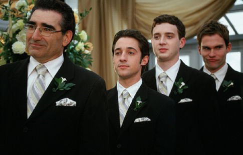 Still of Thomas Ian Nicholas, Seann William Scott, Eugene Levy and Eddie Kaye Thomas in American Wedding (2003)